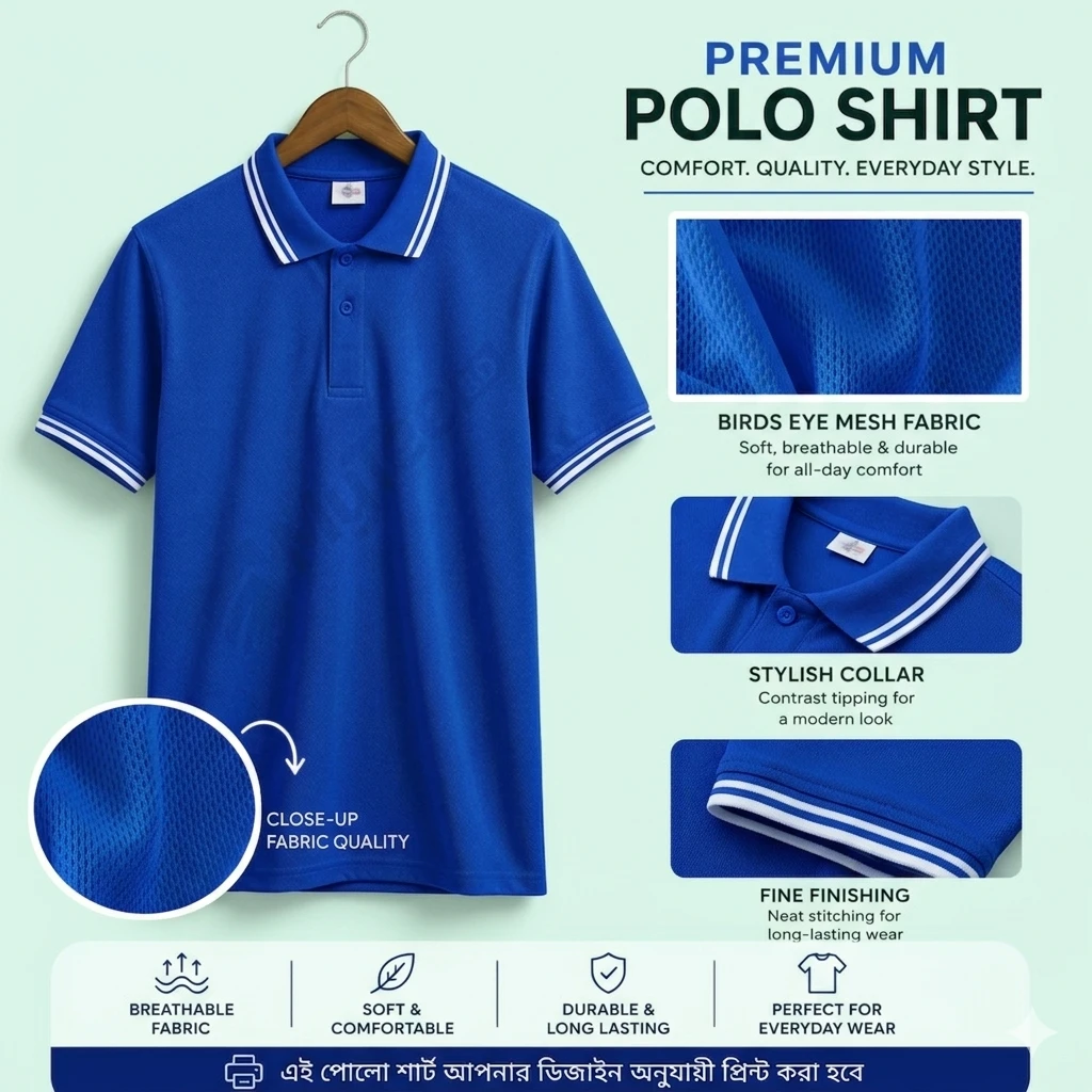 Premium Polo T-Shirt Blue – PK MESH 140 GSM